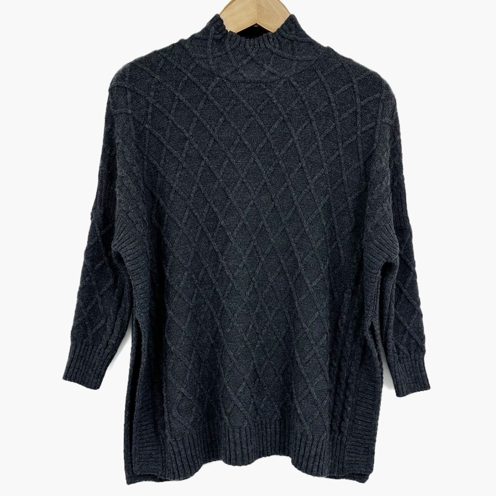 Mer Sea Lisbon Traveler Charcoal Gray Diamond Knit Mock Neck Sweater One Size - Picture 2 of 11